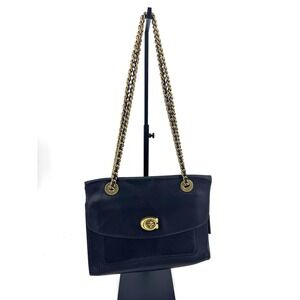 Coach Parker Shoulder Bag Black Leather Brass Hardware C Turnlock 26852